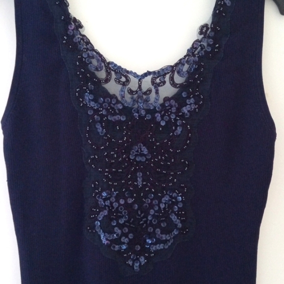 TARA RYAN NAVE BLUE SEQUIN BEADED EMBROIDERED SLEEVELESS TOP SIZE LARGE - Picture 3 of 9